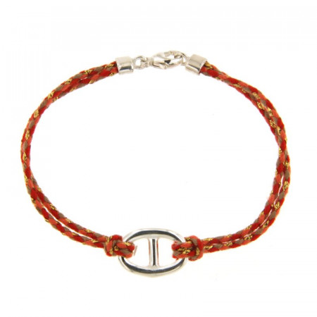 Bracelet Argent LA MER - MARINE GM - Cordon rouge/corail