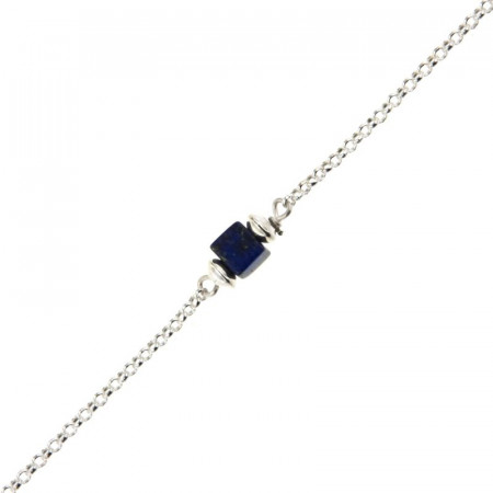 Bracelet Argent MASSAÏ/2  1 Cube Lapis Lazuli 16+2.5cm