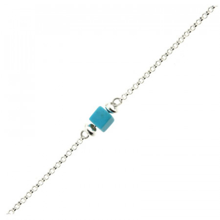 Bracelet Argent MASSAÏ/2  1 Cube Aulite Turquoise 16+2.5cm