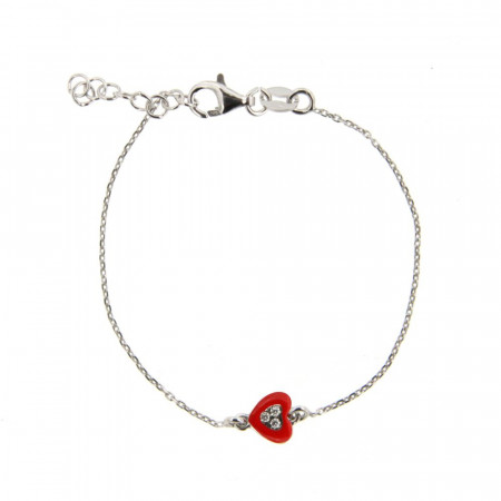 Bracelet Coeur Oxyde Laque rouge / Argent