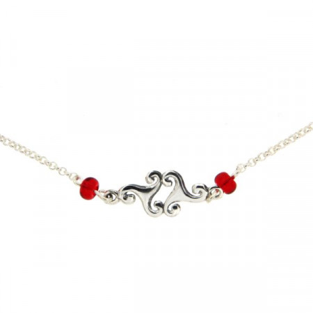 Collier Argent Triskell - perles rouge