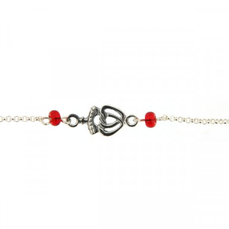 Bracelet Argent Coeur vendéen - perles rouge