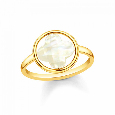 Bague Galea trèfle en nacre et cercle plaqué or – Collection Galea