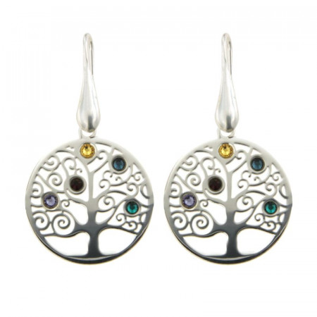 B.O Argent Crochets ARBRE DE VIE Pierres synt