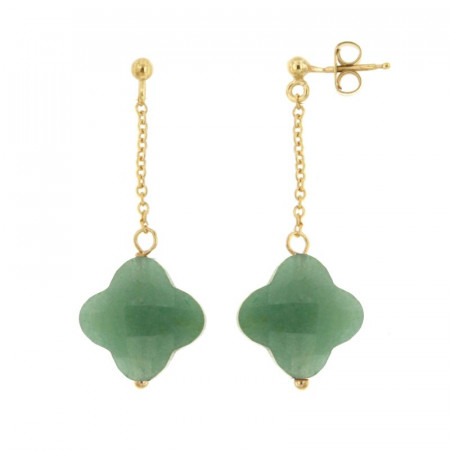 B.O Plaqué Or GALEA PP TREFLE - Aventurine - L: 3cm