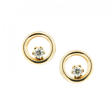 Boucles d'oreilles CERCLE Or 375°°° ZIRCONIUM serti- VIS SECURITE