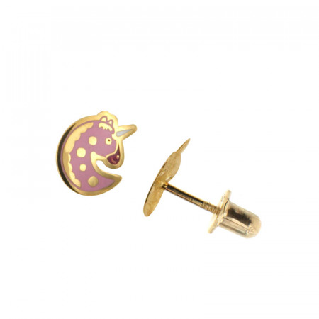 Boucles d'oreilles LICORNE rose Or 375°°° - VIS SECURITE
