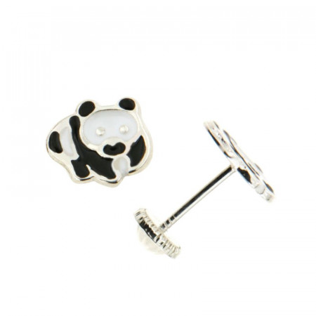 Boucles d'oreilles PANDA Blanc et Noir Argent - Vis
