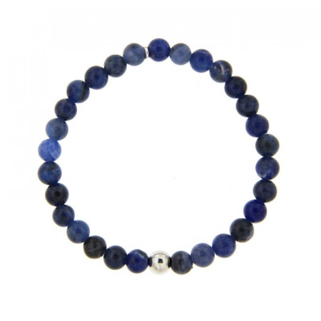 Bracelet Argent ANTIKA D6 - LASTIC-1 boules Argent - SODALITE 6mm