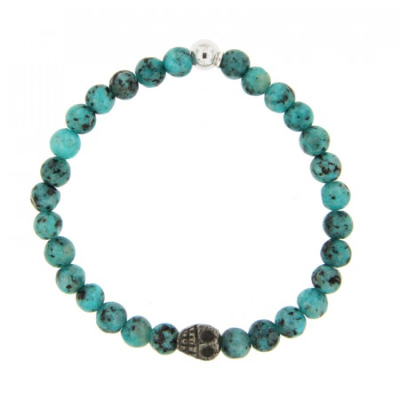 Bracelet Argent ANTIKA D6 - LASTIC-1 boules Argent Tête/mort - Turquoise syn 6mm