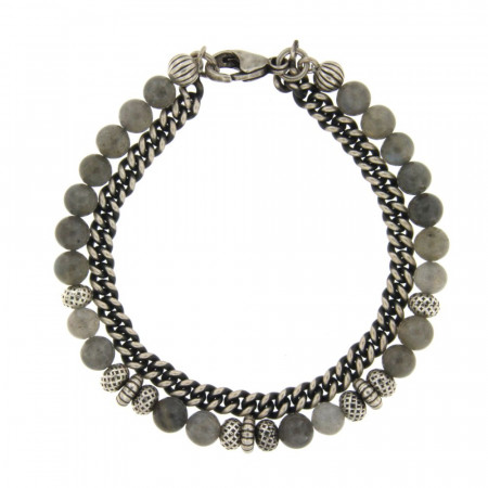 Bracelet Argent ANTIKA Double gourmette 5mm - Labradorite 6-22cm