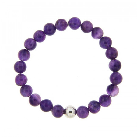 Bracelet Argent ANTIKA D8 - LASTIC-1 Boule Argent - Améthyste  8mm