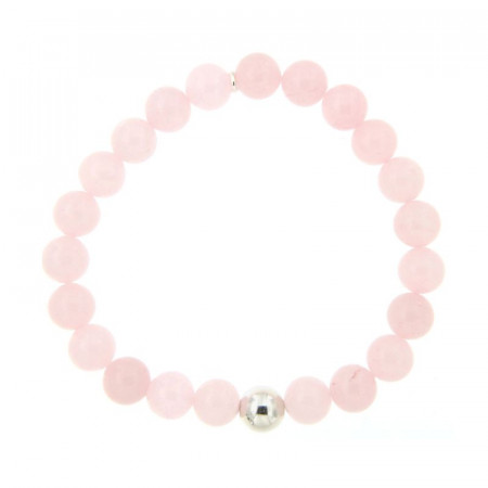 Bracelet Argent ANTIKA D8 - LASTIC-1 Boule Argent - Quartz Rose 8mm