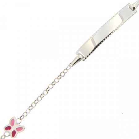 Bracelet Argent IDENTITE ENFANT PAPILLONS ROSES