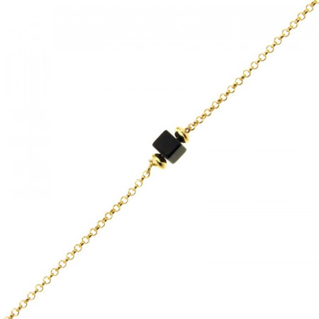 Bracelet Argent MASSAÏ  1 Cube ONYX_2 Coupelles Doré16+2.5cm