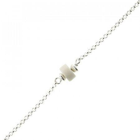 Bracelet Argent MASSAÏ/2  1 Disk Blanc 16+2.5cm