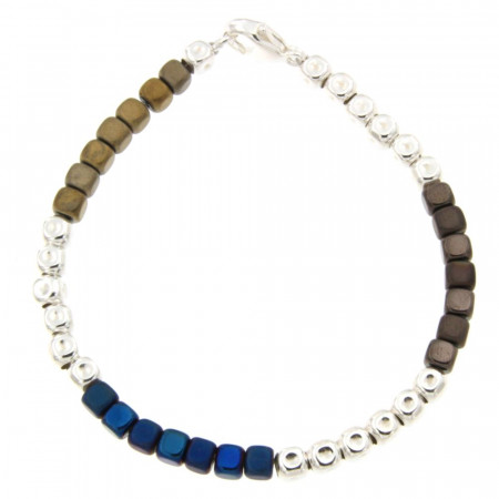 Bracelet Argent MASSAÏ Hématite Marine/Gold - L: 19cm - l:4mm 