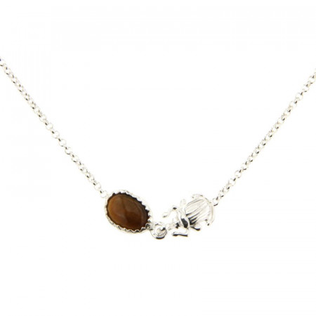 Collier Argent KHEOPS / Scarabée Oeil de tigre 40+2,5cm