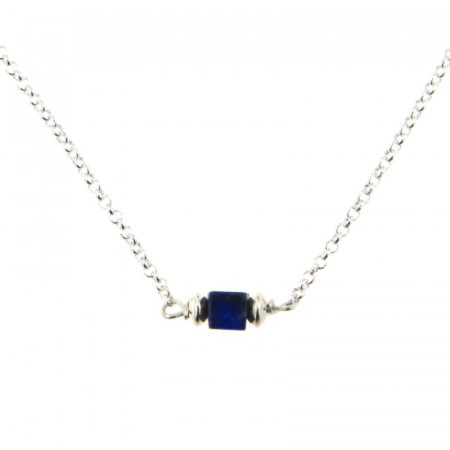 Collier Argent MASSAÏ/2  1 Cube Lapis Lazuli 40+2.5cm