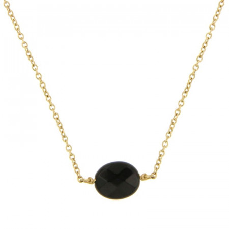Collier Plaqué Or GALEA OVALE FACETTE - Onyx - L: 38+4cm