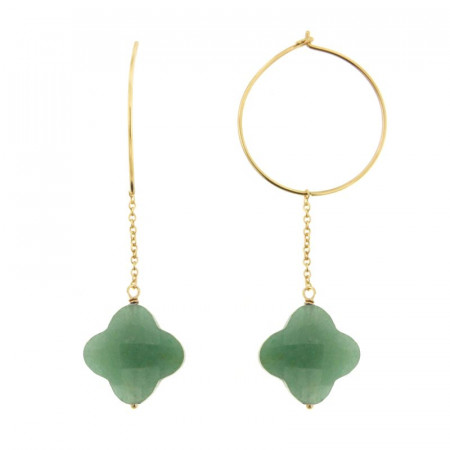 Créoles Plaqué Or FIL-GALEA TREFLE - Aventurine - L: 5.5cm