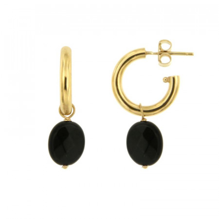 Créoles Plaqué Or FR3-GALEA OVALE FACETTE - Onyx - L: 2.6cm