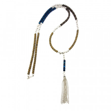 Sautoir Argent MASSAÏ Hématite Bleu Marine/Gold -L: 70+9cm - l:4mm 
