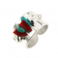 Bague Argent MASSAÏ Turquoise et rouge