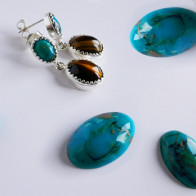B.O Pendant Argent KHEOPS Double 8/6+12/9 Turquoise & Oeil de tigre