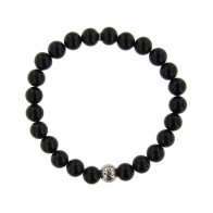 Bracelet Argent ANTIKA D8 - LASTIC Agate noire 8mm