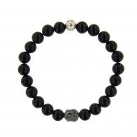Bracelet Argent ANTIKA D8 - LASTIC Boudha - Agate Noire 8mm