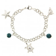 Bracelet Argent LA MER 3 Breloques - 2 Turquoise Synt D8