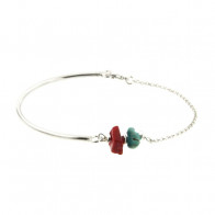 Bracelet Argent MASSAI/2 Semi-articulé FR20/Jas - Chips Turquoise & rouge