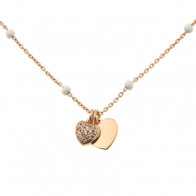 Collier Argent COEUR OZ/COEUR - Email Blanc 40+2cm- Rose