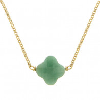 Collier Plaqué Or GALEA TREFLE - Aventurine 38+4cm