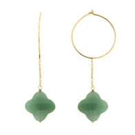 Créoles Plaqué Or FIL-GALEA TREFLE - Aventurine - L: 5.5cm