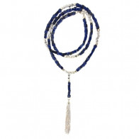 Sautoir Argent MASSAI Lapis Lazuli -L: 70+9cm - l:4mm 