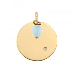 Médaille Or 375 Pierre de Naissance Diamant MARS - Jade bleu clair