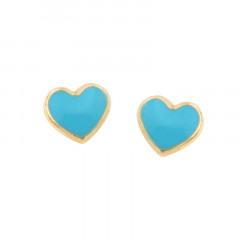 Boucles d'oreilles COEUR bleu turquoise Or 375°°° - VIS SECURITE
