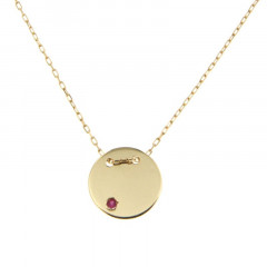 Collier Or 375°°° MEDAILLE JETON 12 MM Rubis L:40cm