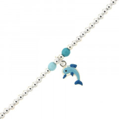 Bracelet DAUPHIN bleu mini BOULE Enfant Argent