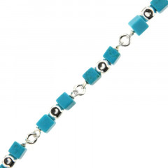Bracelet Argent MASSAÏ/2  CUBE/CUBI Aulite Turquoise 19cm