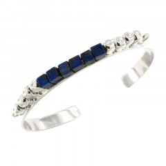 Bracelet Argent MASSAI/2 JONC PLAT6 - Lapis Lazuli 
