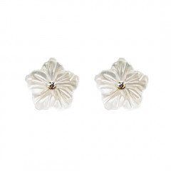 Boucles d'oreilles Or Fleurs de NACRE Blanche et Oxyde de Zirconium - 9 MM