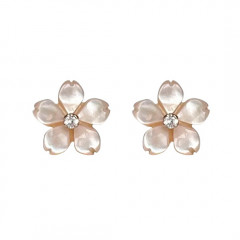Boucles d'Oreilles Fleurs NACRE Rose, Cœur Oxyde-  8 mm