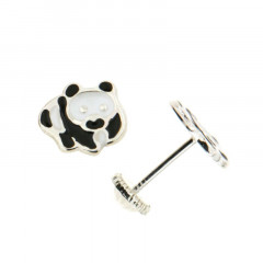 Boucles d'oreilles PANDA Blanc et Noir Argent - Vis