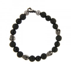 Bracelet Argent ANTIKA D8 Lave & Onyx Brillant-Tête/mort pierre  