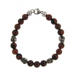 Bracelet Argent ANTIKA D8Jaspe Brescia & Oeil Tigre taureau - Tête/mort pierre  