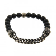 Bracelet Argent ANTIKA LASTIC - T/Mort3 - gtte 7mm - Onyx Mat 8 liseré 