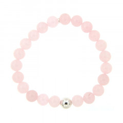 Bracelet Argent ANTIKA D8 - LASTIC-1 Boule Argent - Quartz Rose 8mm